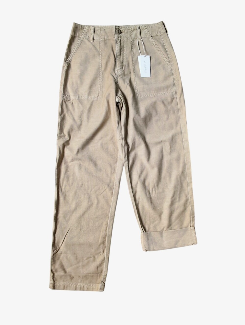 NWT Z Supply Olive Twill Pants Tan Brown Wide Leg Patch Pockets Women's Size 26